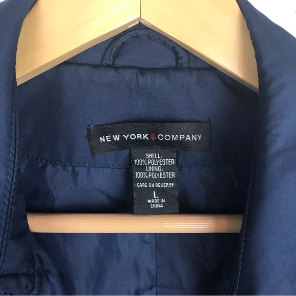New York & Company Navy Blue Mini Trench Rain Jacket - Picture 4 of 6